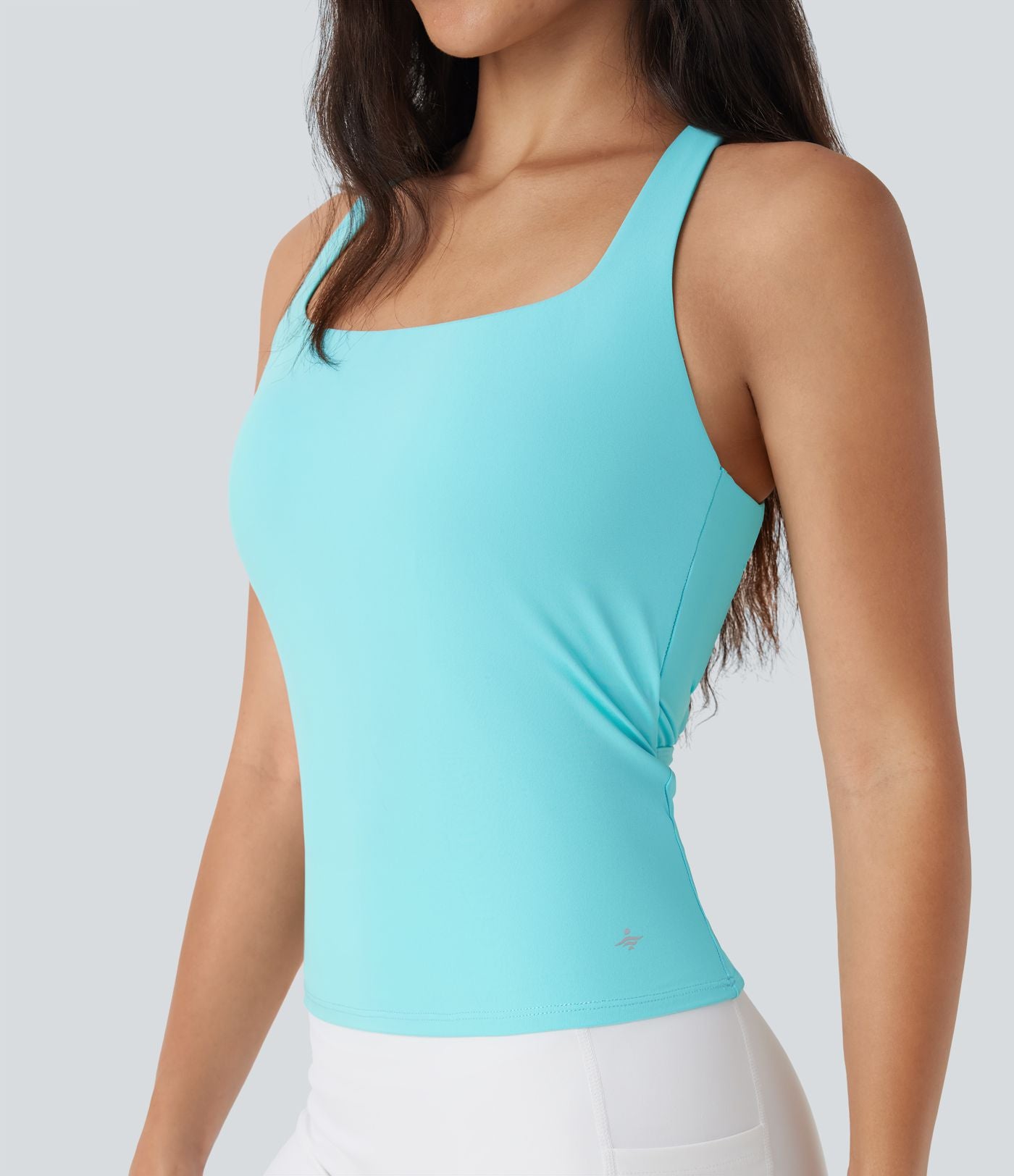 Débardeur de course crop top dos nu col carré bretelles croisées Softlyzero™ Airy Cool Touch - longueur rallongée - UPF50+