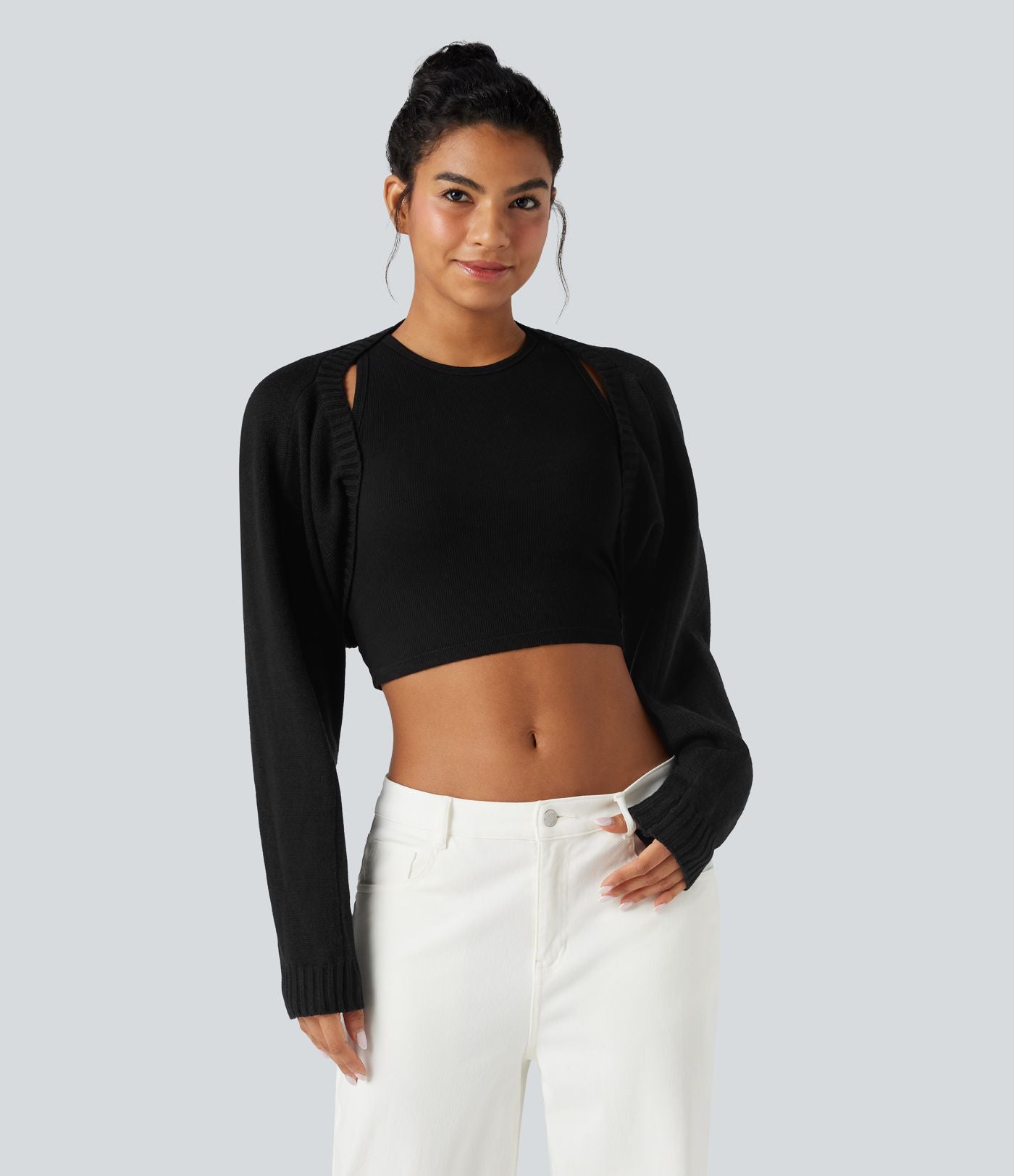 Boléro pull manches raglan longues coupe décontractée
