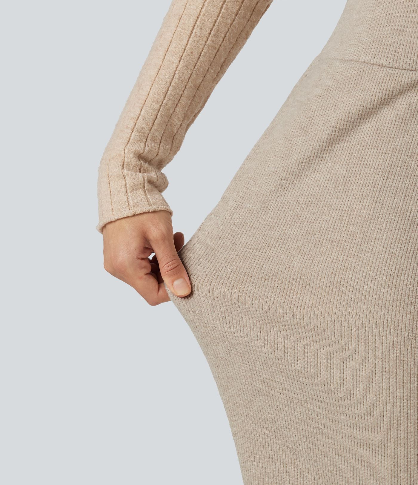 Pantalon large fluide côtelé taille haute avec cordon de serrage et poches