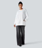 Sweat-shirt décontracté en polaire, col rond, manches longues, poches latérales, coupe oversize