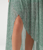 Jupe longue en mesh imprimé léopard taille haute asymétrique à volants 2 en 1