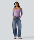 Jean barrel casual Halara Flex™ taille mi-haute color block avec poches