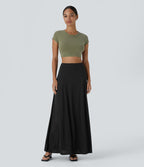 Jupe Évasée Casual Longue Fermeture Éclair Latérale Taille Haute