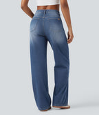 Jean baggy asymétrique Halara Flex™ taille haute effet délavé avec poches