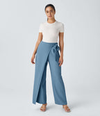 Pantalon Tailleur Large Fluide Taille Haute Fermeture Éclair Invisible