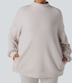 Sweat-shirt gaufré col montant manches longues coupe décontractée avec poches