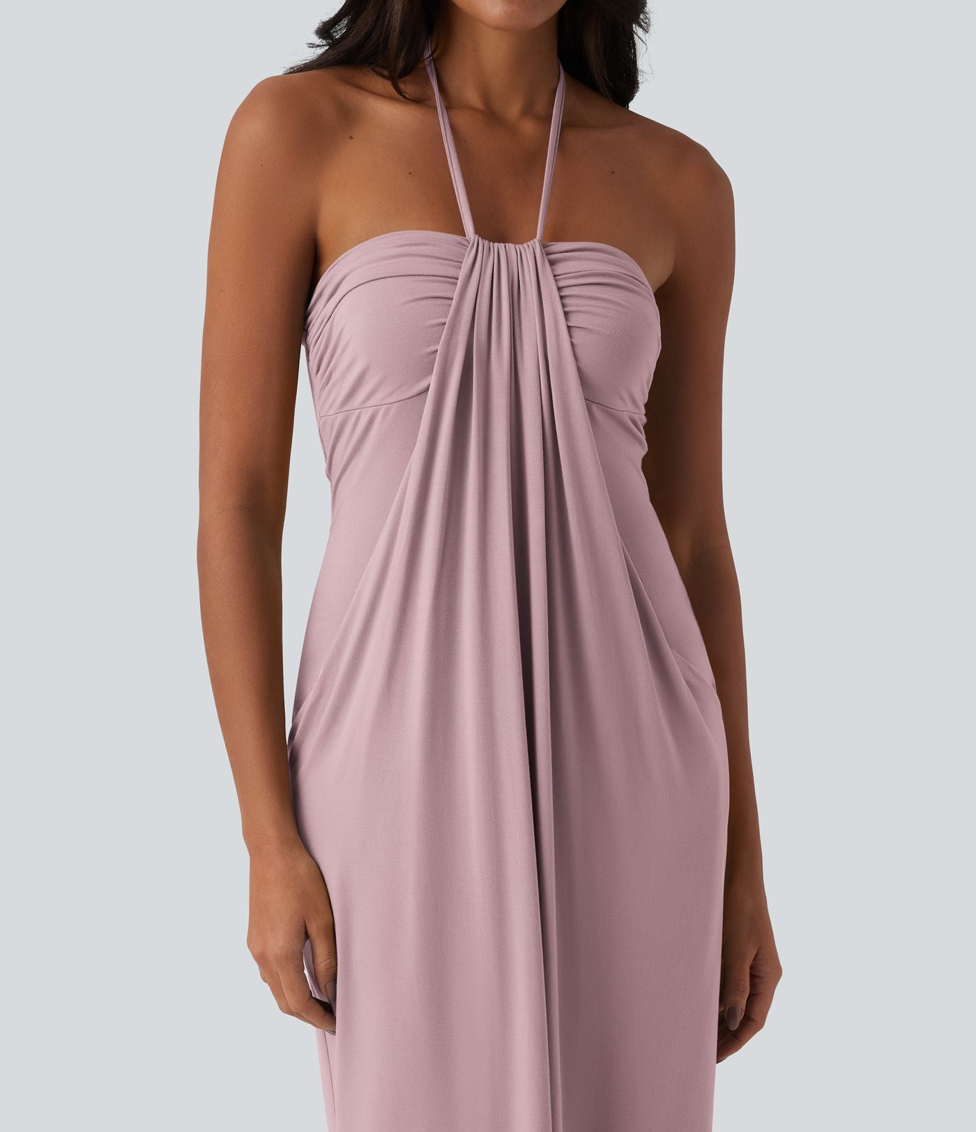 Robe longue dos nu col licou avec nœud et poches