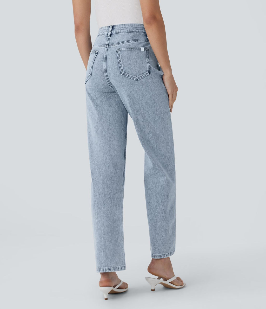 Halara Flex™ Jean droit extensible à taille haute avec bouton, fermeture éclair et poches multiples