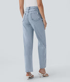 Halara Flex™ Jean droit extensible à taille haute avec bouton, fermeture éclair et poches multiples
