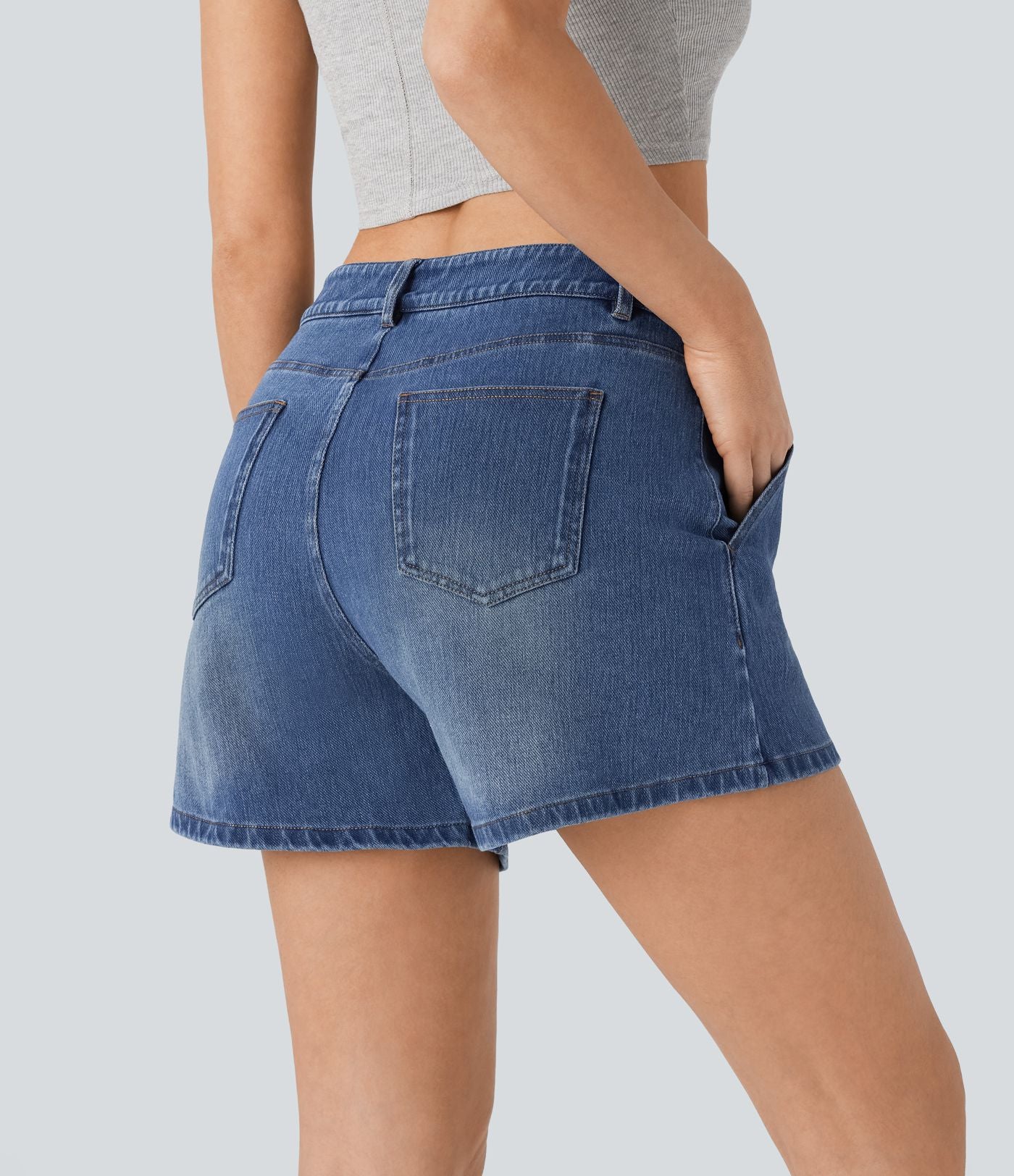 Halara Flex™ short décontracté taille haute en jean extensible délavé avec poches multiples