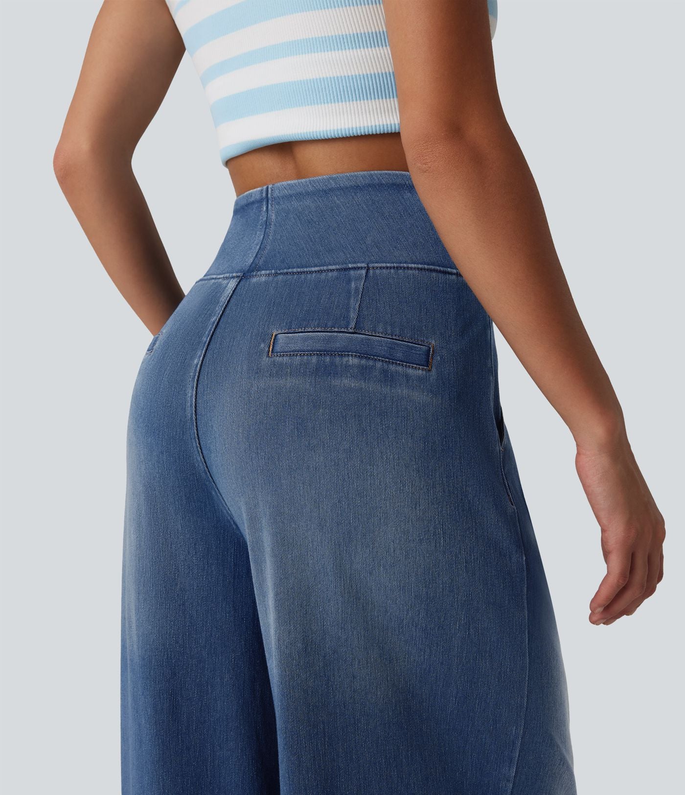 Jean large Halara Flex™ délavé décontracté, taille haute, à poches