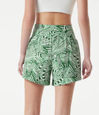 Short 2-en-1 taille haute imprimé plantes tropicales 12,5 cm avec poches