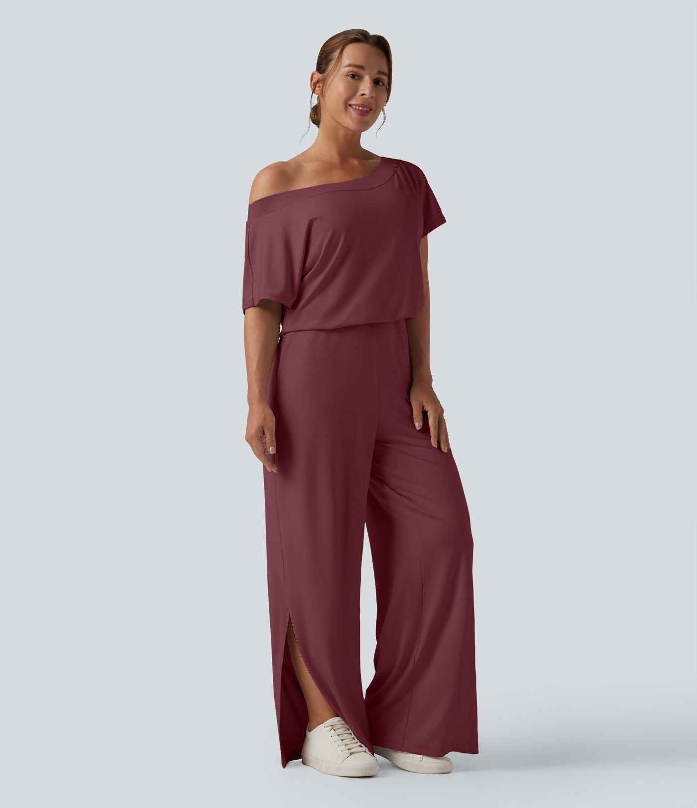 Combinaison casual asymétrique manches courtes avec poches et fente - Easy Peasy