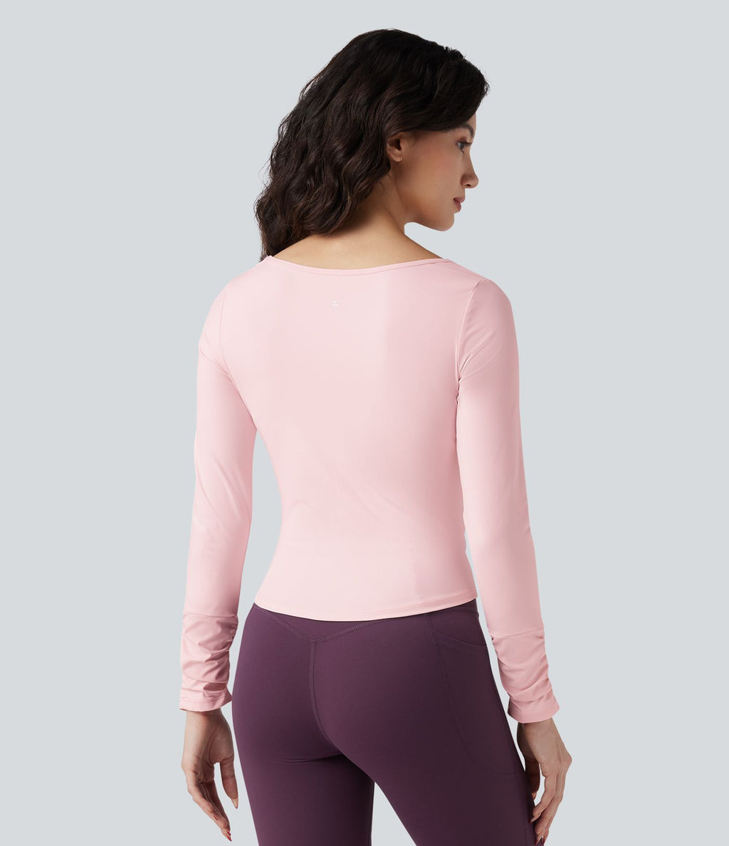Haut de sport entraînement SoftlyZero™ Airy col carré manches longues froncé effet frais InstantCool
