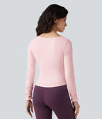 Haut de sport entraînement SoftlyZero™ Airy col carré manches longues froncé effet frais InstantCool