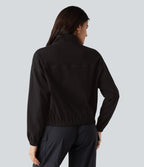 Veste en jean Halara Flex™ à col montant avec manches longues, zip et poches