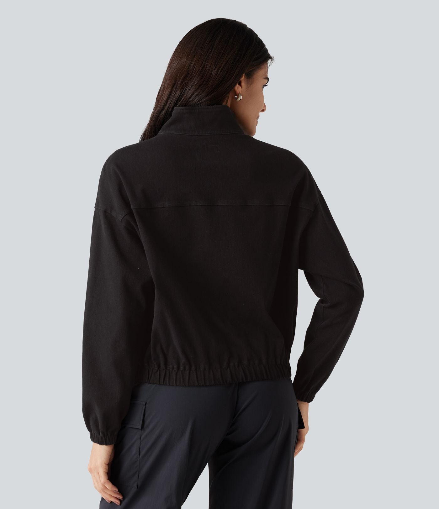 Veste en jean Halara Flex™ à col montant avec manches longues, zip et poches