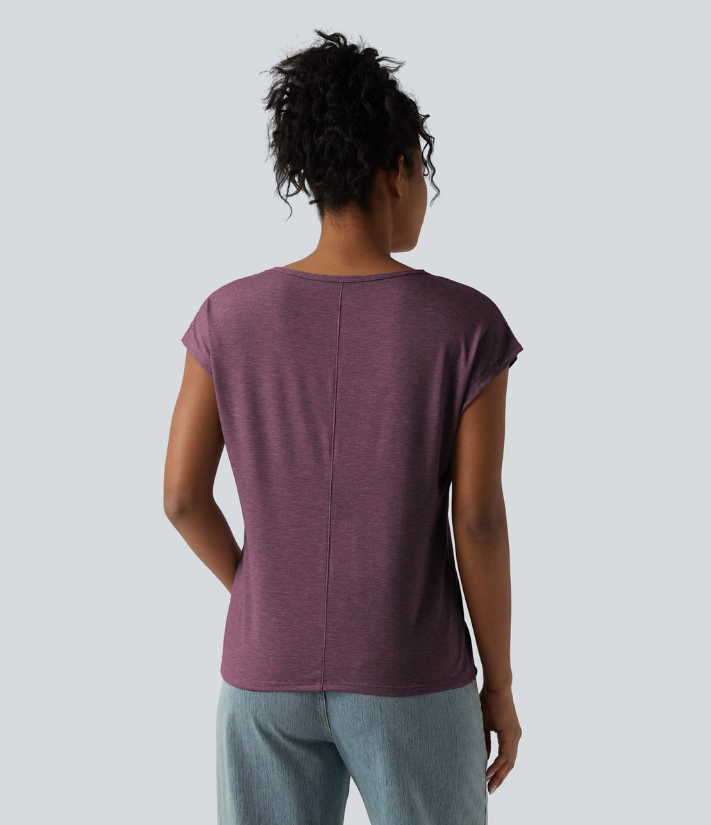 T-shirt décontracté chiné ample à manches courtes et col V
