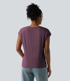 T-shirt décontracté chiné ample à manches courtes et col V