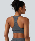 Brassière de sport col V dos nageur maintien moyen à rayures