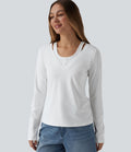 T-shirt casual 2-en-1 col V à manches longues