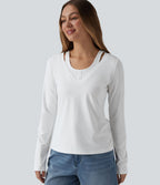 T-shirt casual 2-en-1 col V à manches longues