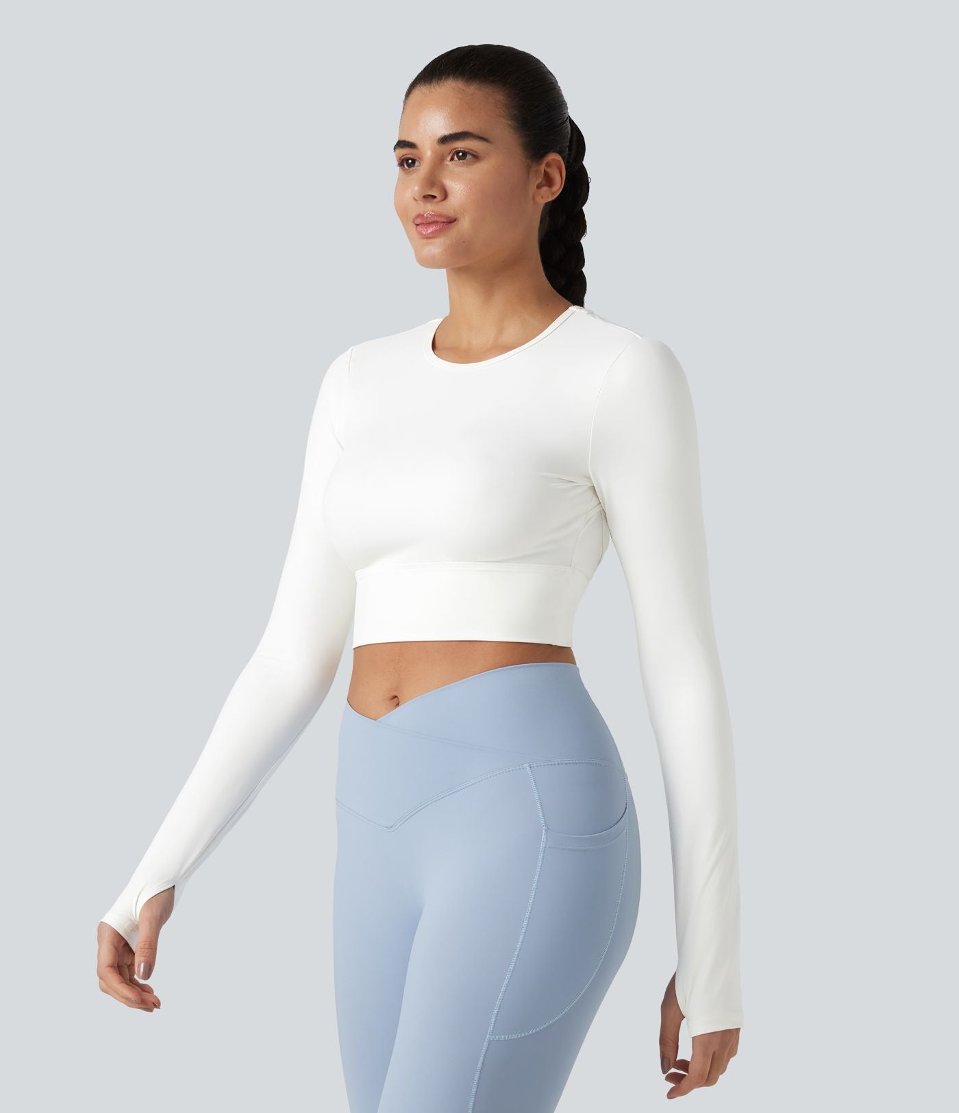 Haut de sport dos nu à manches longues avec passe-pouces, à effet frais InstantCool, séchage rapide, protection UPF50+ pour le yoga