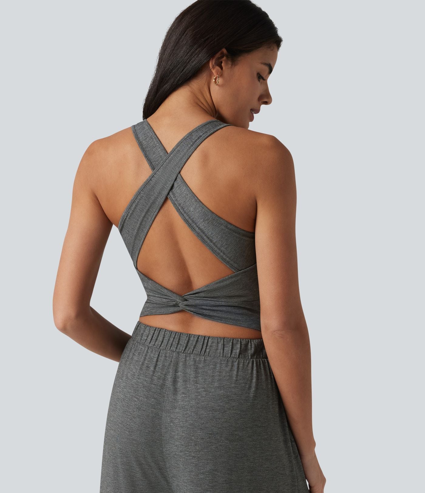 Combinaison décontractée fluide sans manches à dos croisé, col en U et ourlet à volants, avec poches - Easy Peezy