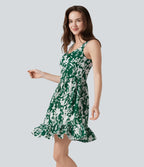 Robe mini sans manches à encolure cœur et laçage imprimé floral