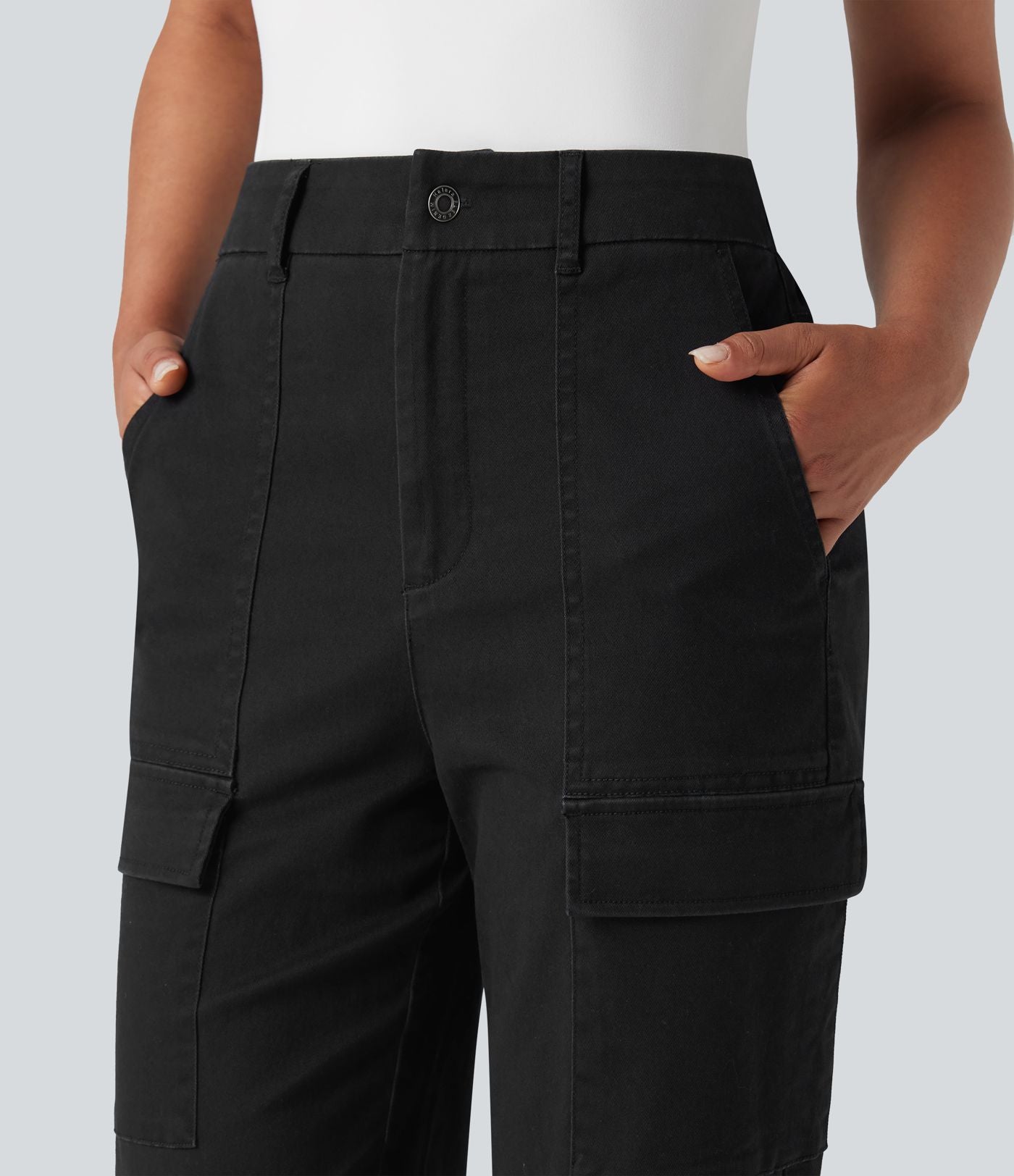 Jogging cargo chino coton taille haute avec poches