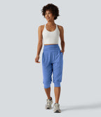 Jogging yoga corsaire chiné taille haute à fronces avec poches