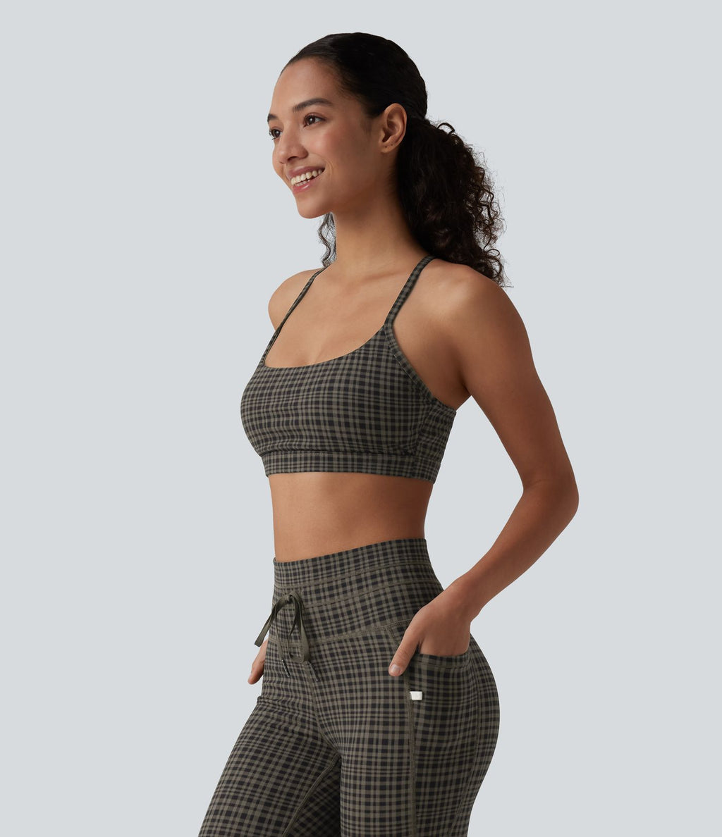 Halara UltraSculpt™ Brassière de sport yoga maintien léger imprimé carreaux