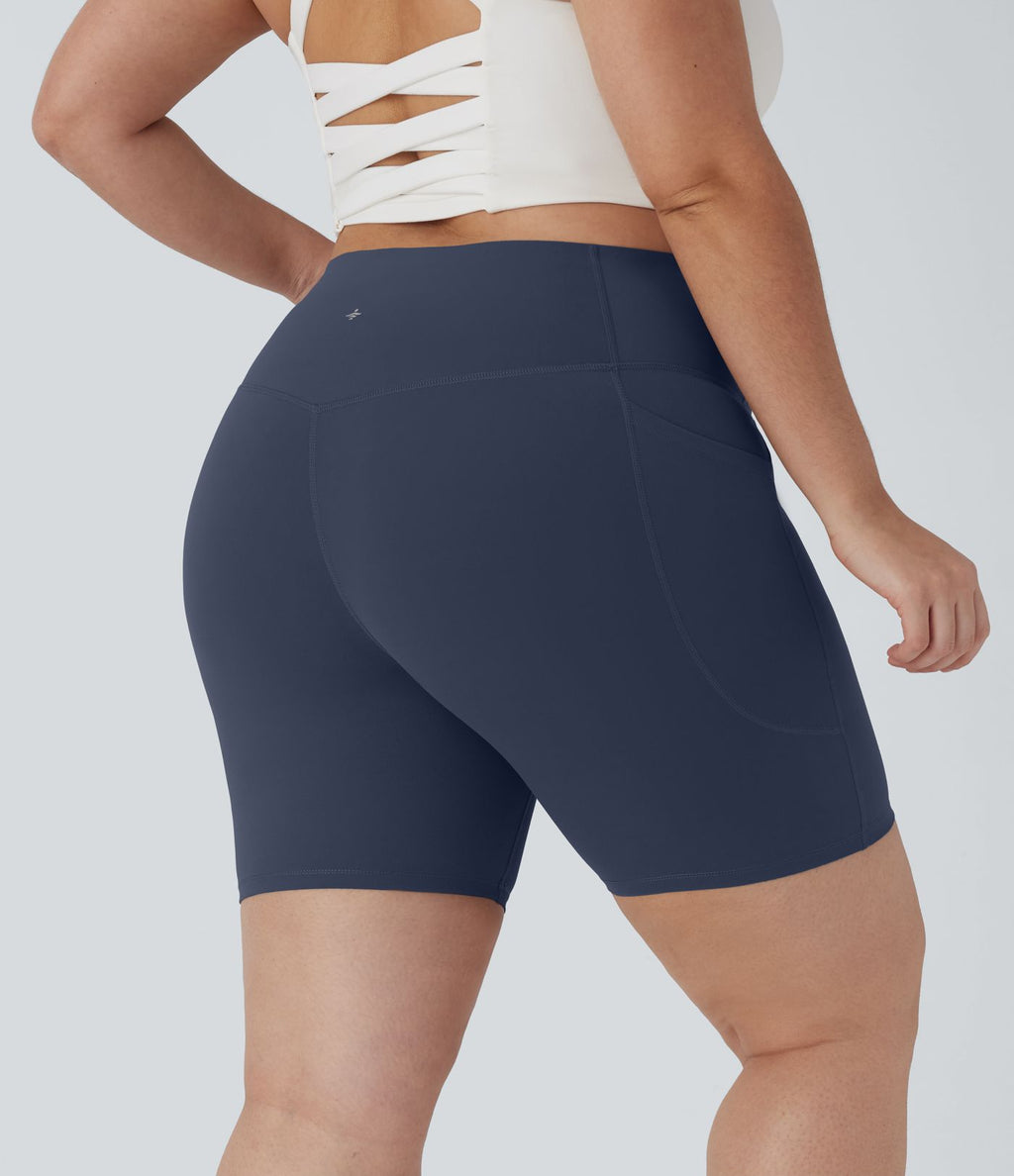 Short cycliste 17,5 cm d'entraînement gainant taille haute grande taille avec poches Halara UltraSculpt™