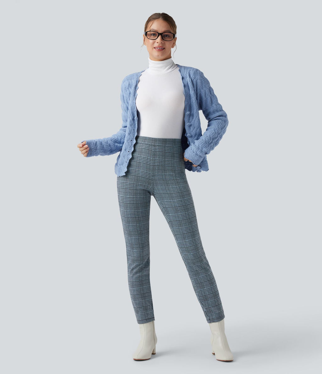Halara Flex™ Pantalon skinny tailleur taille haute à motif pied-de-poule avec poches arrière