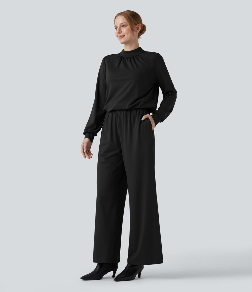 Combinaison pantalon large col montant dos goutte d'eau manches longues avec poches