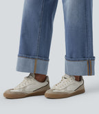 Jean large 7/8 décontracté Halara Flex™ délavé gainant taille haute ourlet roulotté avec poches