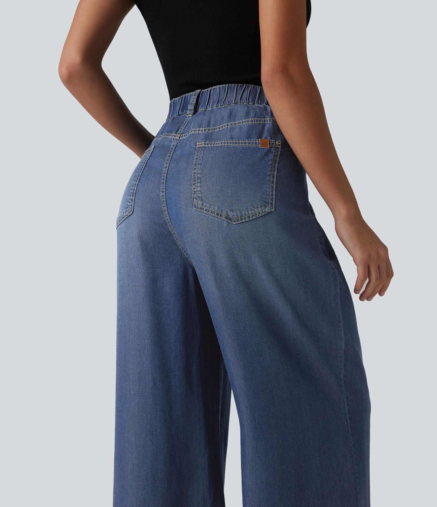 Jean large casual taille haute en lyocell avec poches