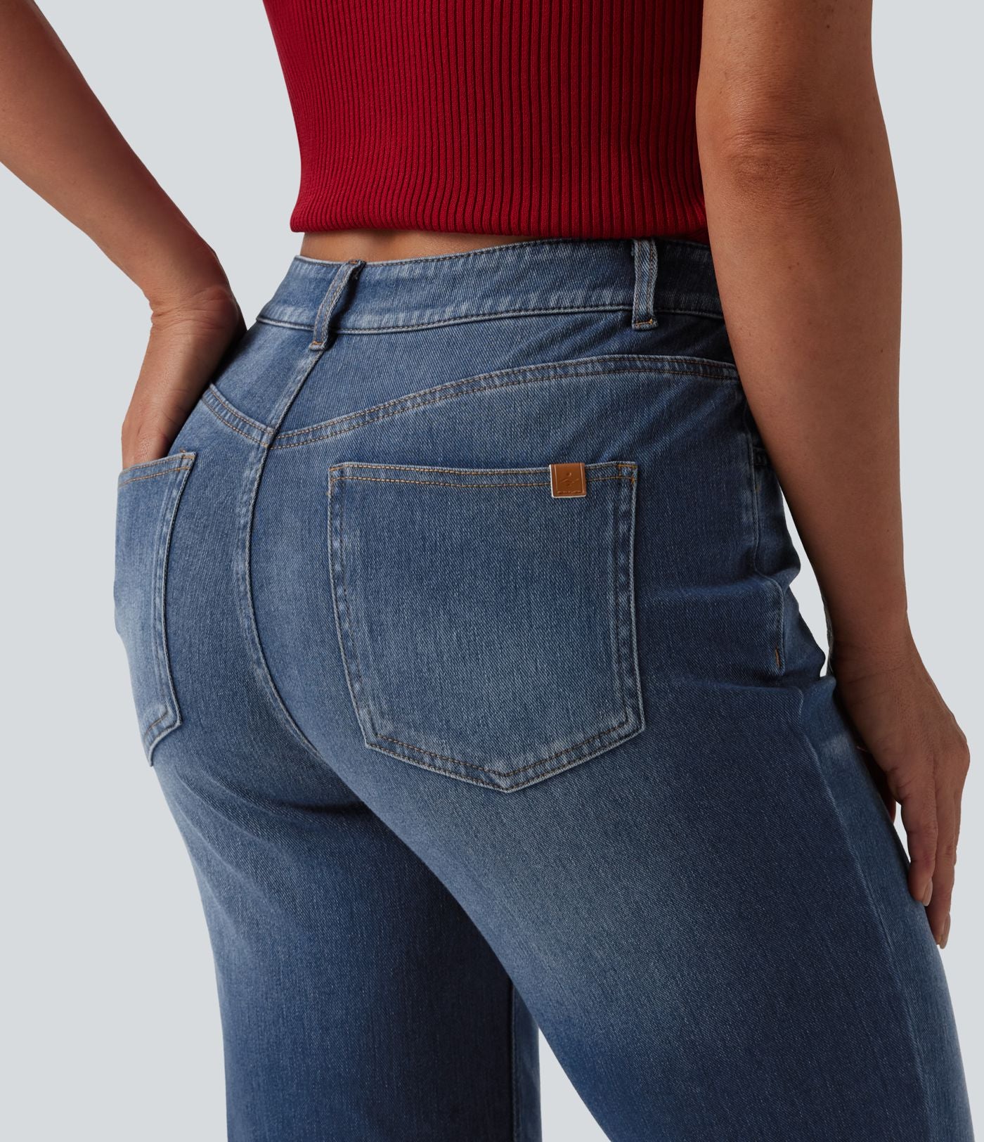Jean évasé décontracté Halara Flex™ délavé taille mi-haute avec poches