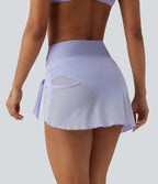 Bas de bikini 2-en-1 gainant taille haute en mesh avec fronces, lien et ourlet asymétrique 7,5 cm