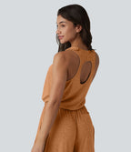 Combinaison décontractée à découpe sans manches jambes larges avec poches, édition Easy-Peezy