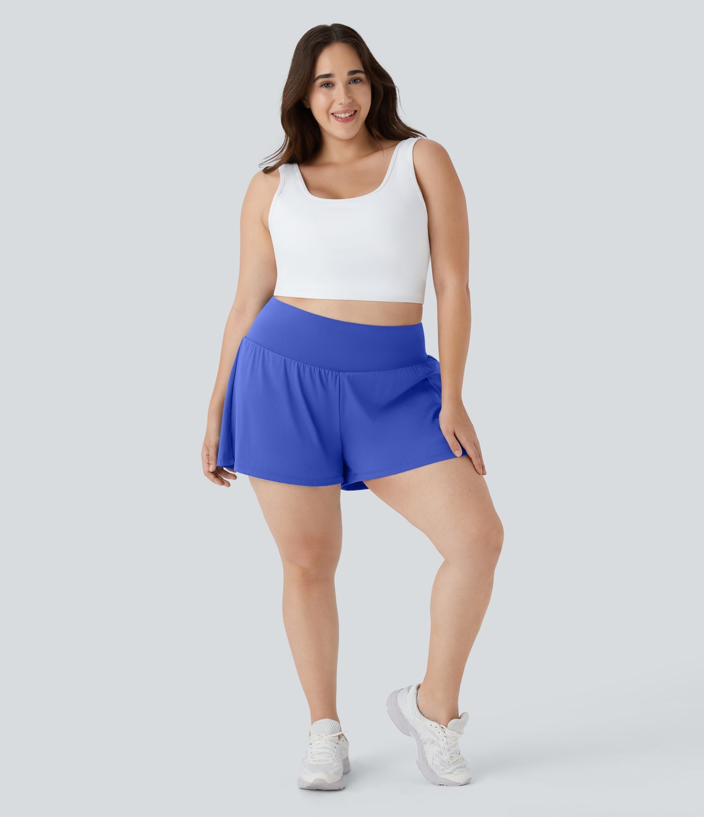 Short Yoga 10cm Plus Longue Taille Ultra Haute 2 en 1 Poche Arrière Poche Cachée Latérale Grande Taille