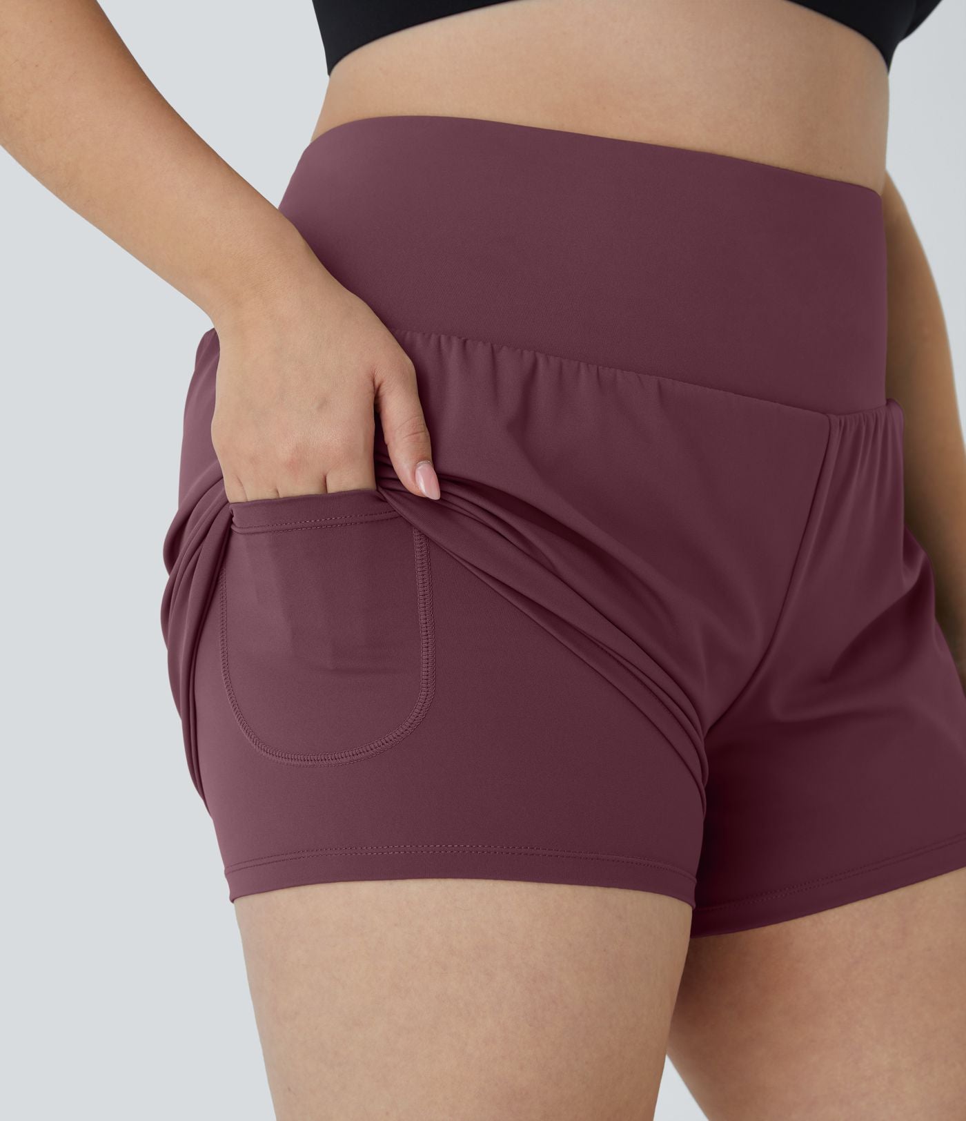 Short 8,8cm Sport Grande Taille 2 en 1 avec Poches Arrière et Poches Latérales Cachées