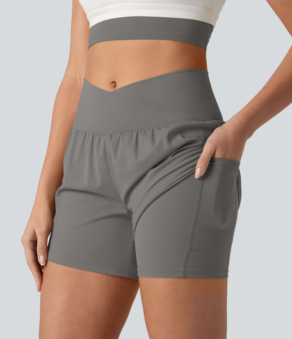 Short de yoga SoftlyZero™ Airy croisé taille haute 2-en-1 effet frais InstantCool 12,5 cm avec poches