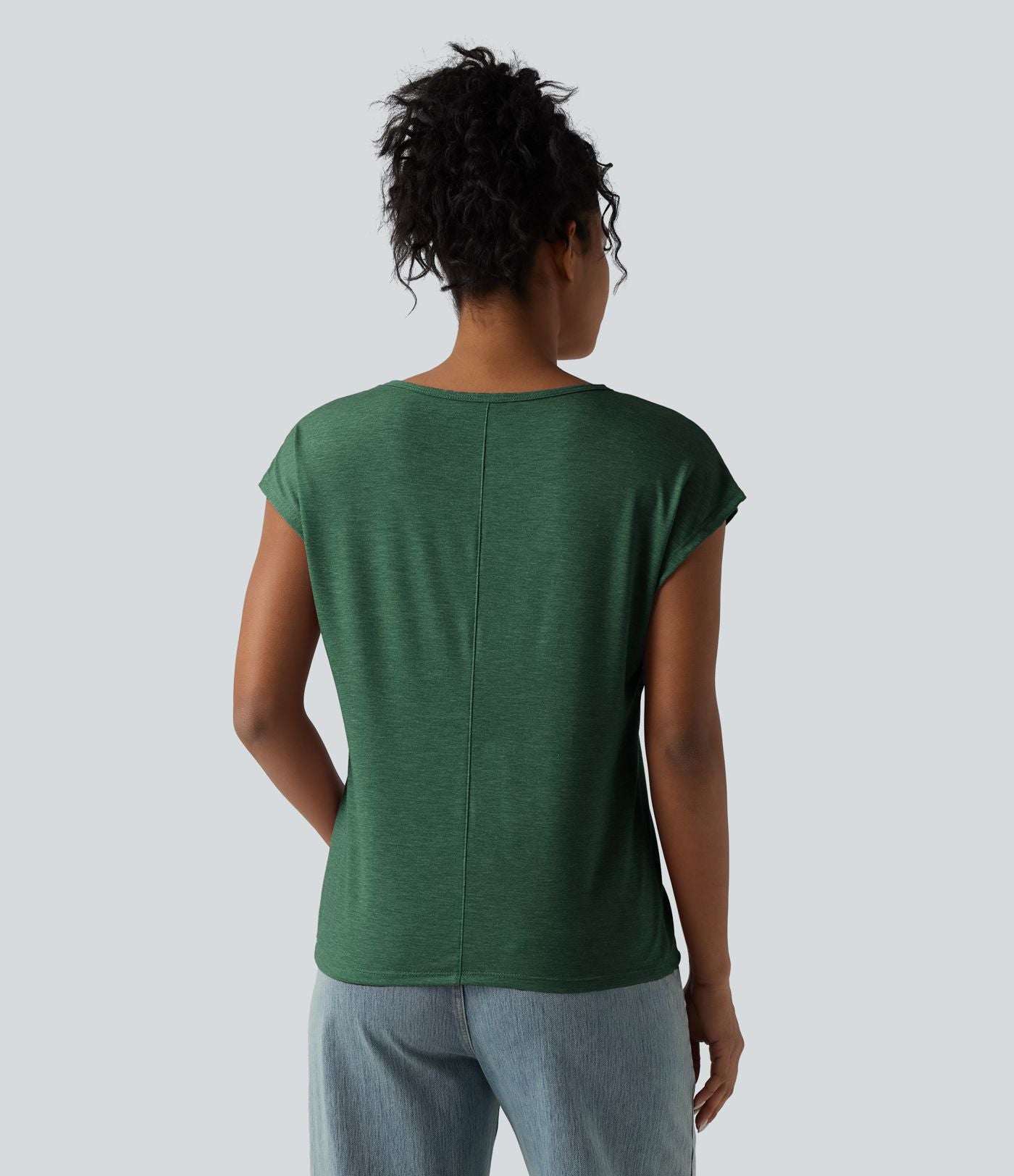 T-shirt décontracté chiné ample à manches courtes et col V