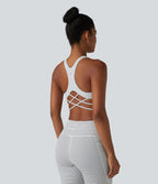 Brassière de sport yoga à rayures dos nageur croisé maintien léger avec soutien-gorge intégré