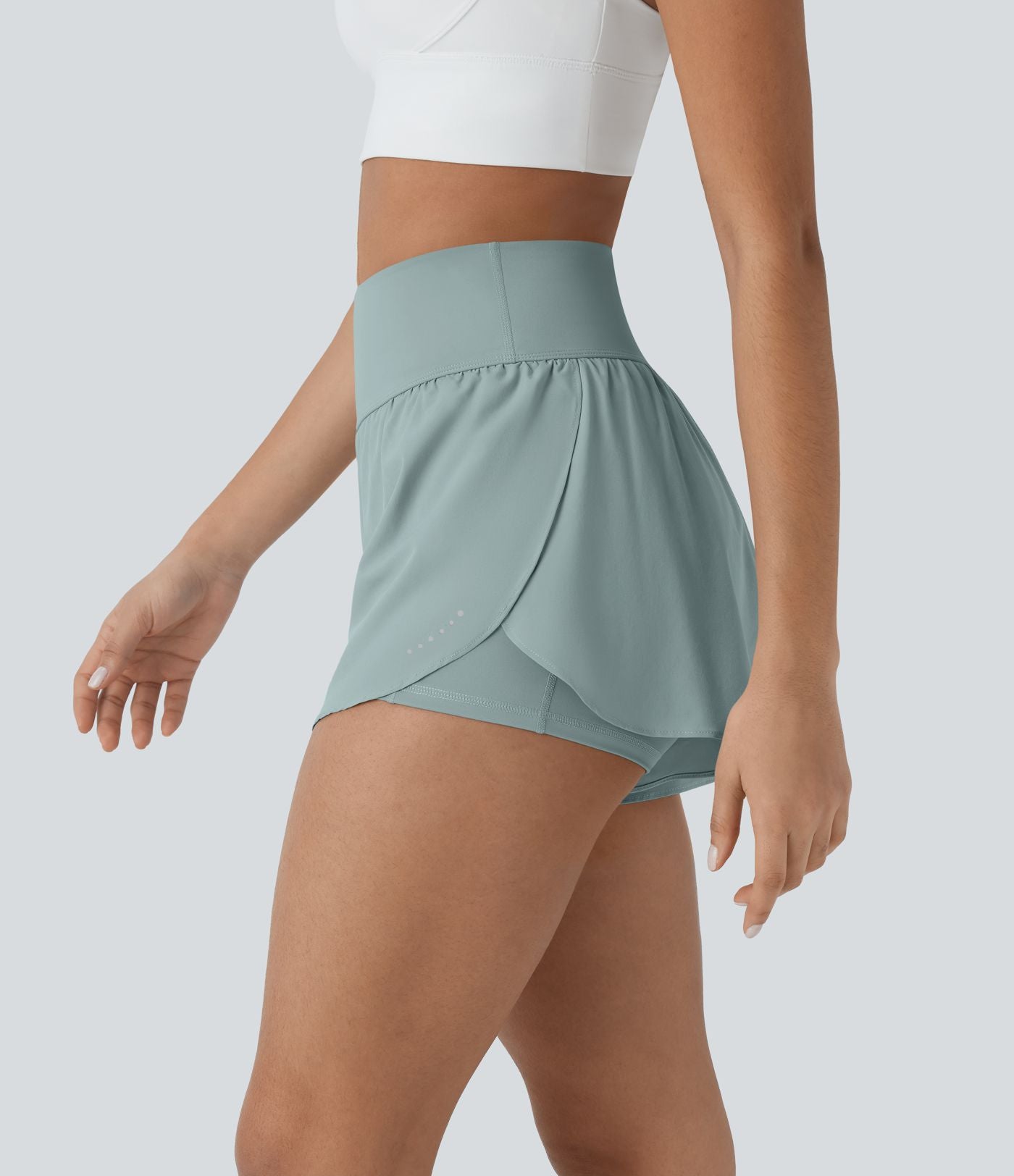 Softlyzero™ QuickDry Short de course à pied 2-en-1 taille haute à ourlet croisé avec pois réfléchissants et poches latérales