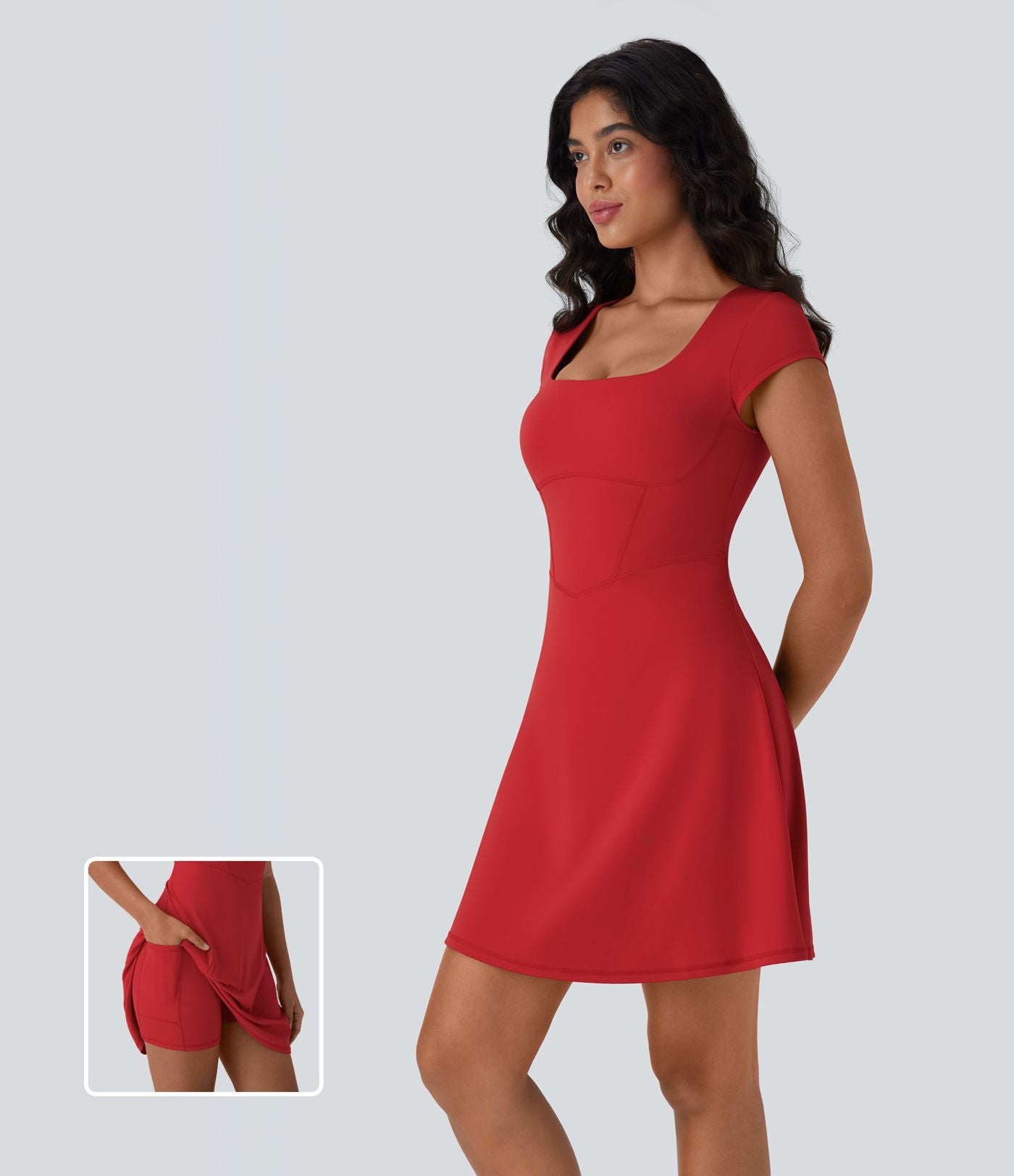 Robe décontractée mini 2-en-1 Softlyzero™ Plush à col carré style corset avec poche