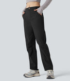 Pantalon de randonnée déperlant taille mi-haute coupe droite avec poches - longueur ajustable