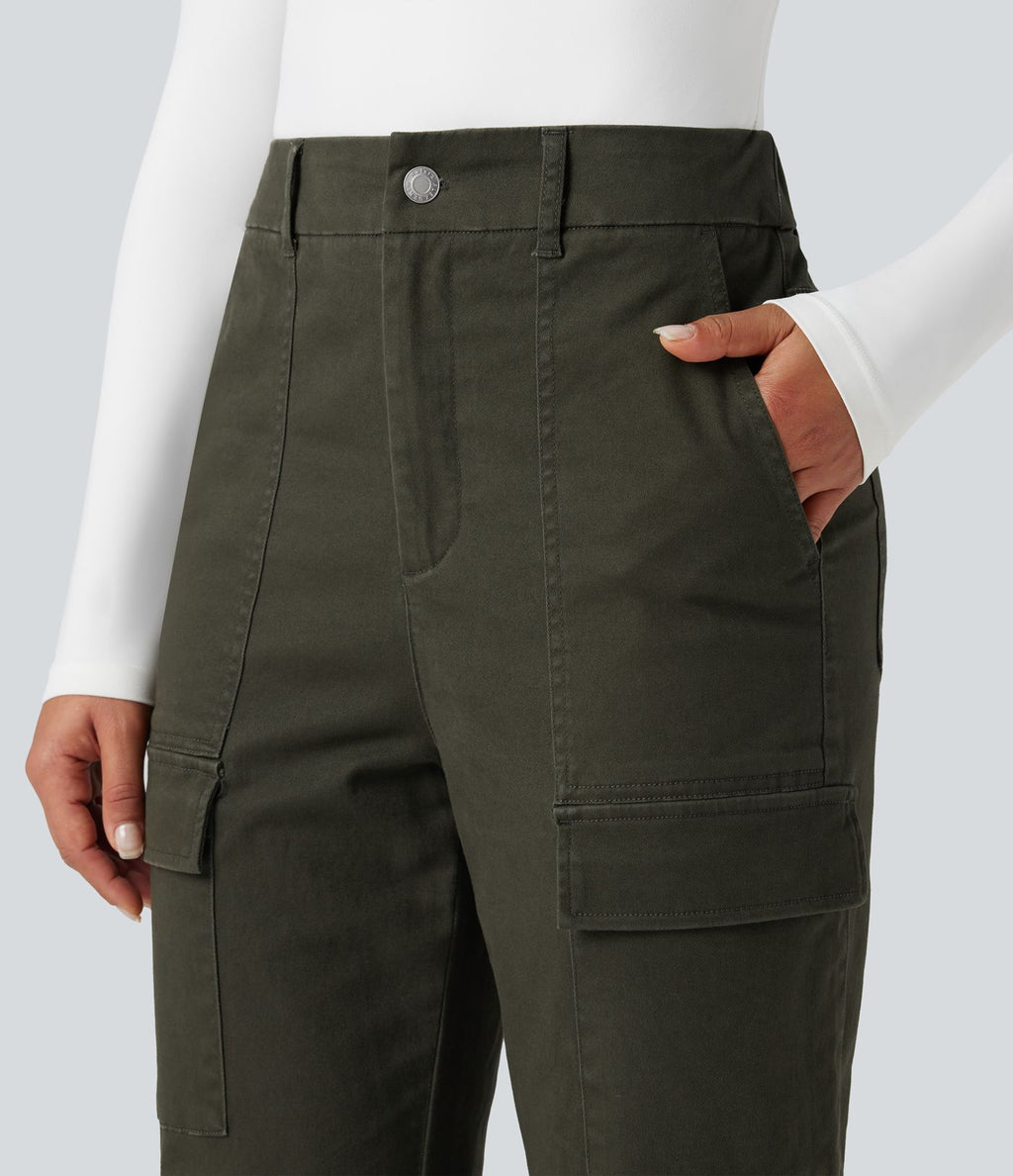 Jogging cargo chino coton taille haute avec poches