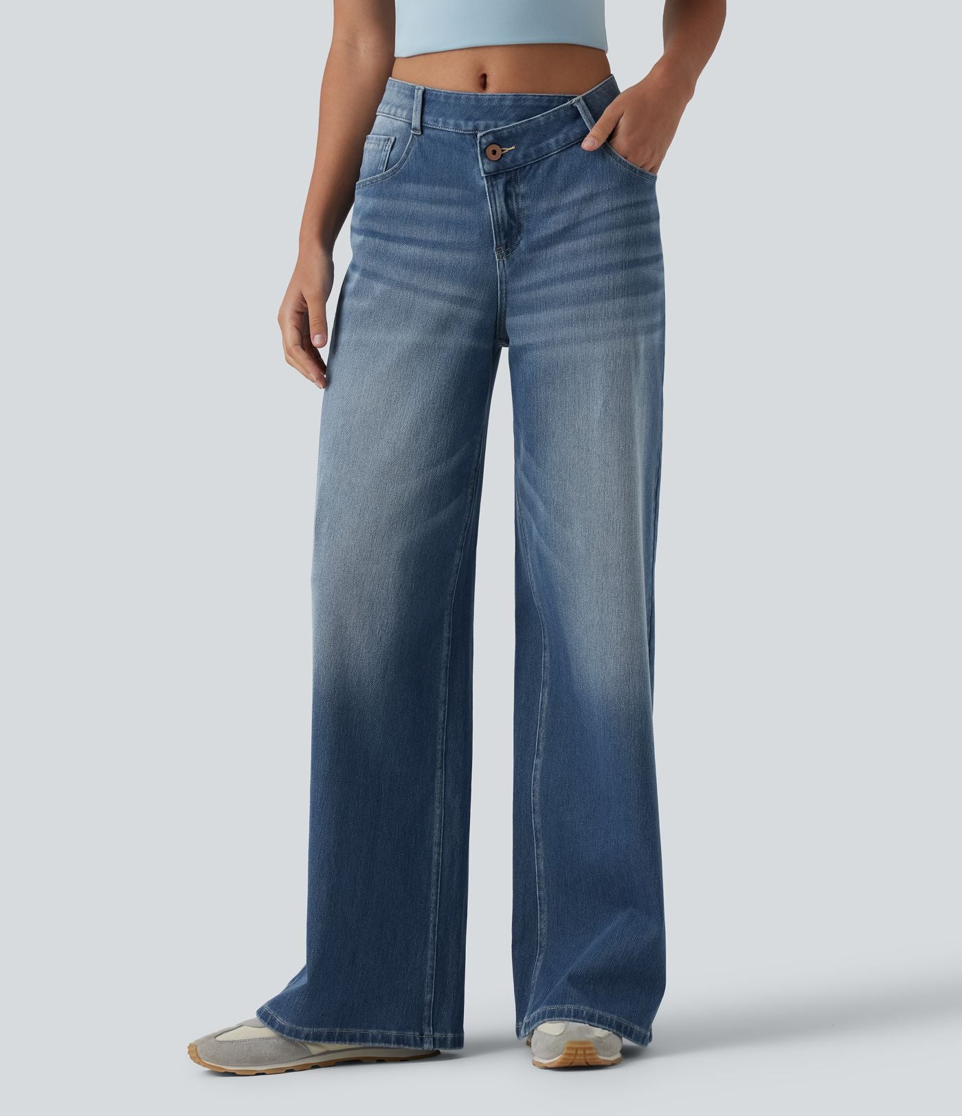 Jean large décontracté Halara Flex™ asymétrique taille mi-haute avec poches